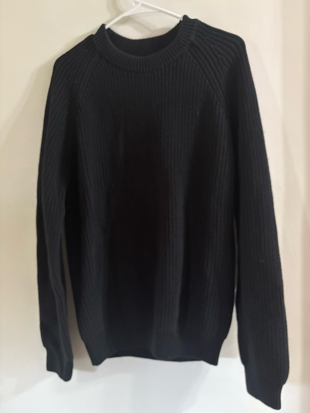 Quince Men's Black Ribbed fisherman Crewneck Sweater - large- organic cotton